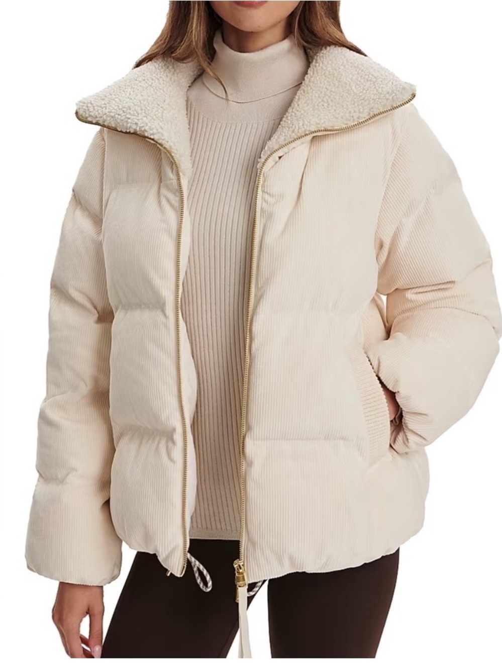 Varley Brackley Ribbed Cord Puffer Jacket Womens Size large Cream Birch Color